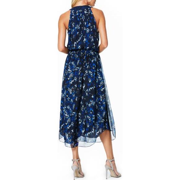 NWT RAMY BROOK Women's 100% Silk Moe Midi Dress Animal Print Blue XS Cottagecore - Picture 2 of 11